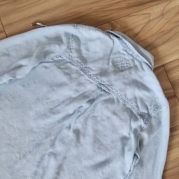 Rails Mateo Lace Up Long Sleeve Pocket Blouse in Light Denim Lyocell Chambray - Picture 7 of 10